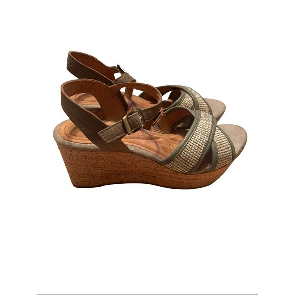 Clarks Womens Tan Olive Green Leather Elleri Plub Wedge Sandal Size 7.5 - Picture 4 of 12